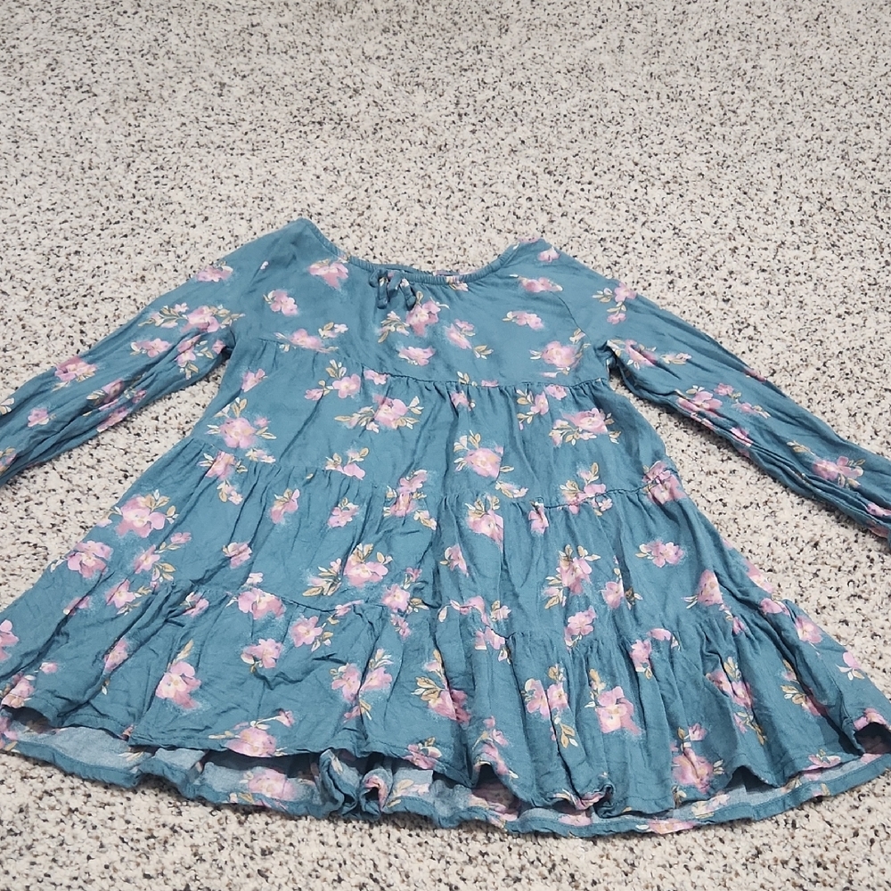 Toddler Girls Blue Floral Long Sleeve Dress